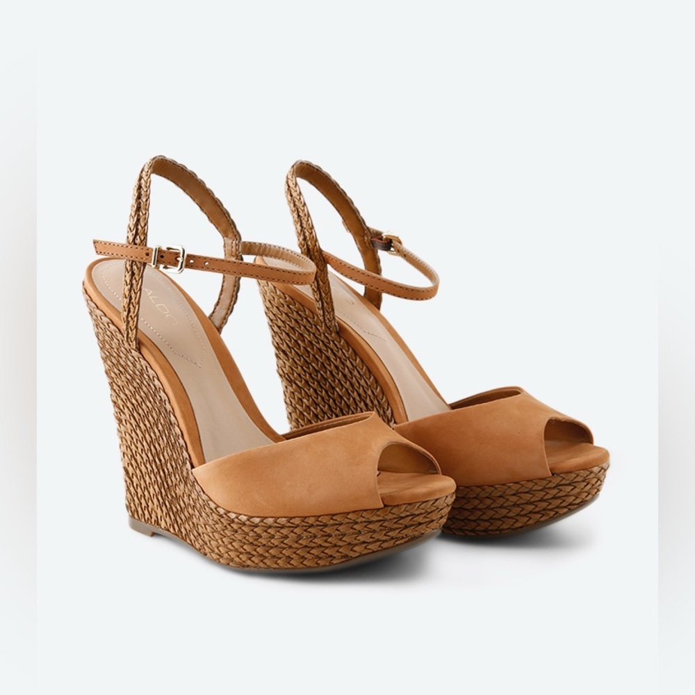 LIKE NEW! Aldo Tan Woven Platform Wedge Sandals
